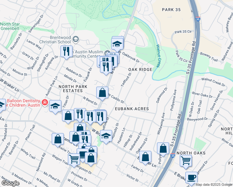 map of restaurants, bars, coffee shops, grocery stores, and more near 602 West Caddo Street in Austin