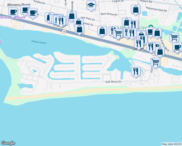 map of restaurants, bars, coffee shops, grocery stores, and more near 610 Magnolia Drive in Destin