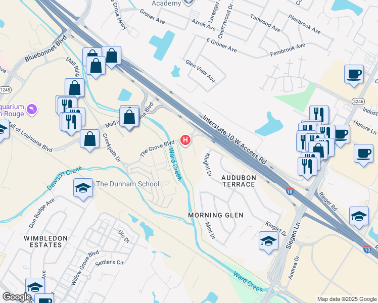 map of restaurants, bars, coffee shops, grocery stores, and more near in Baton Rouge