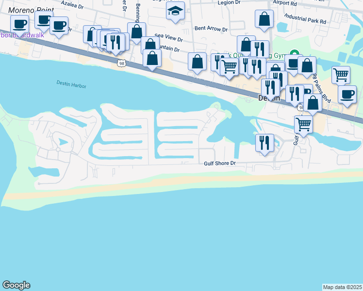 map of restaurants, bars, coffee shops, grocery stores, and more near 610 Magnolia Drive in Destin