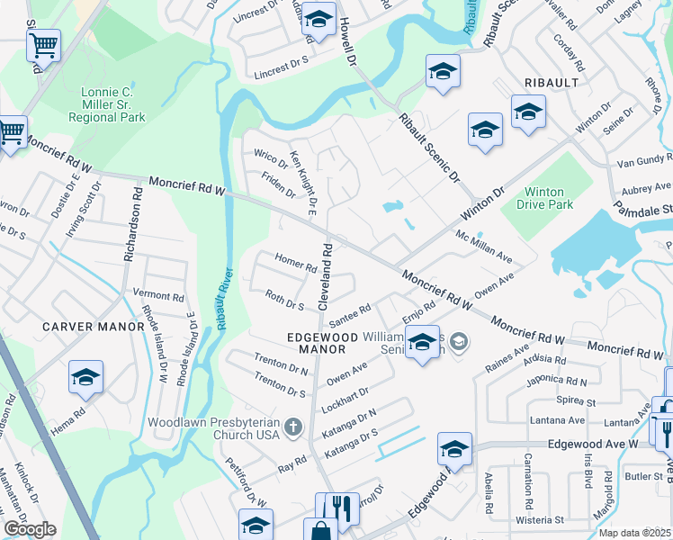 map of restaurants, bars, coffee shops, grocery stores, and more near 4236 Homer Road North in Jacksonville