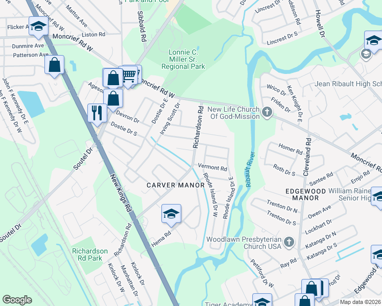 map of restaurants, bars, coffee shops, grocery stores, and more near 5027 Dostie Drive East in Jacksonville