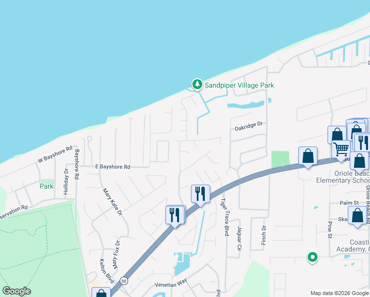 map of restaurants, bars, coffee shops, grocery stores, and more near 1292 Sanibel Lane in Gulf Breeze