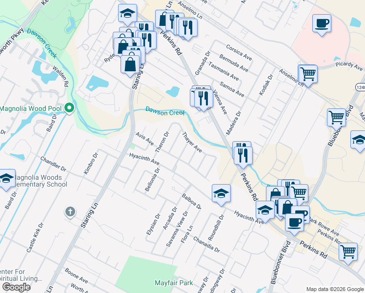 map of restaurants, bars, coffee shops, grocery stores, and more near 1638 Emmaline Drive in Baton Rouge