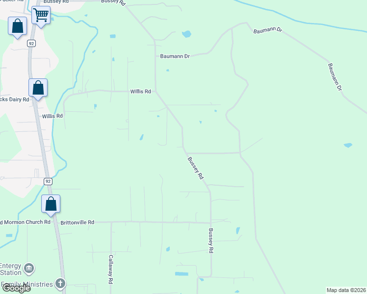 map of restaurants, bars, coffee shops, grocery stores, and more near Bussey Rd in Silsbee