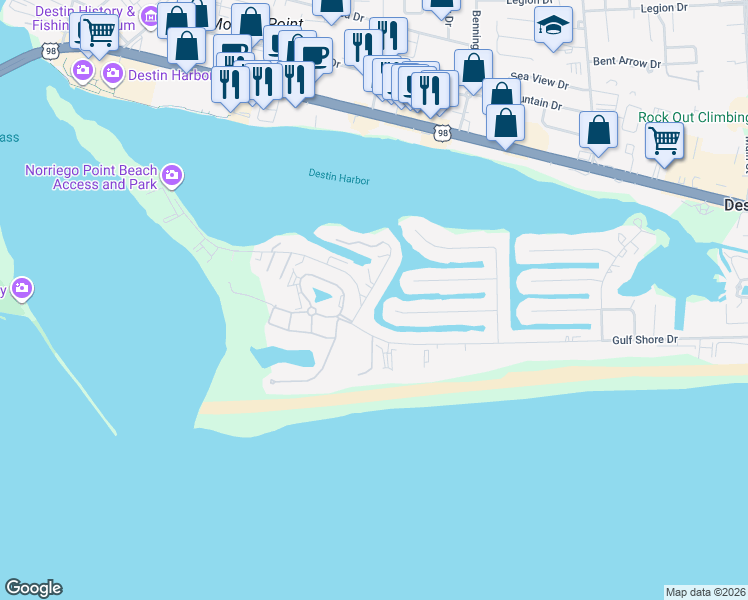 map of restaurants, bars, coffee shops, grocery stores, and more near 500 Vera Cruz Drive in Destin