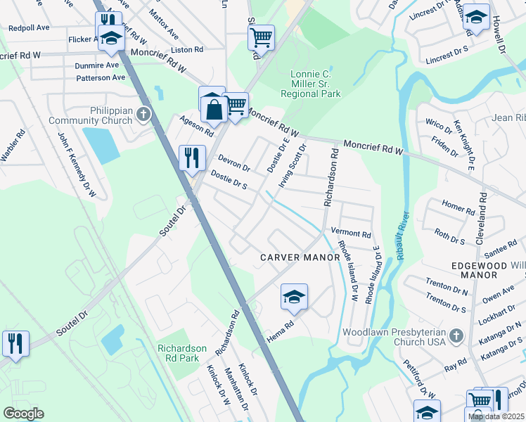 map of restaurants, bars, coffee shops, grocery stores, and more near 7224 Irving Scott Drive in Jacksonville
