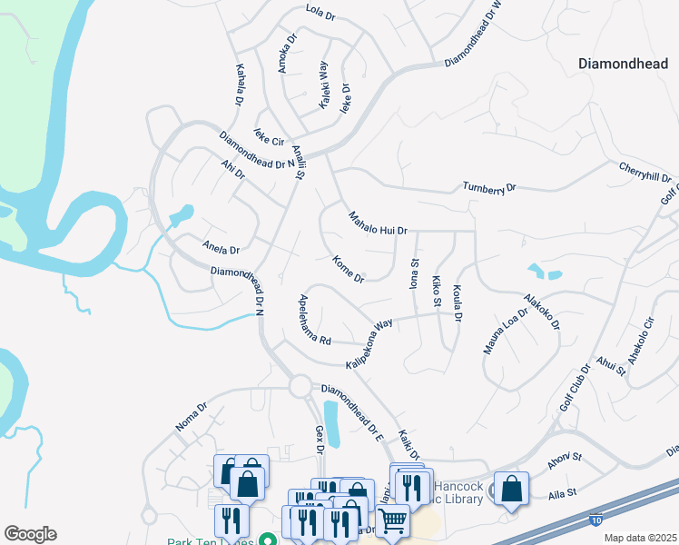 map of restaurants, bars, coffee shops, grocery stores, and more near 6463 Apelehama Road in Diamondhead