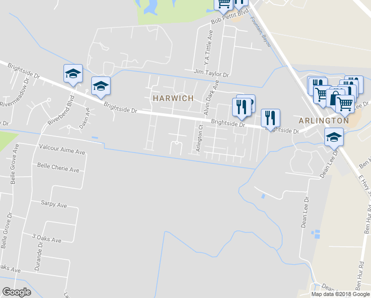 map of restaurants, bars, coffee shops, grocery stores, and more near 5539 Riverstone Drive in Baton Rouge