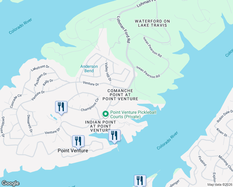 map of restaurants, bars, coffee shops, grocery stores, and more near 106 Venture Drive in Point Venture