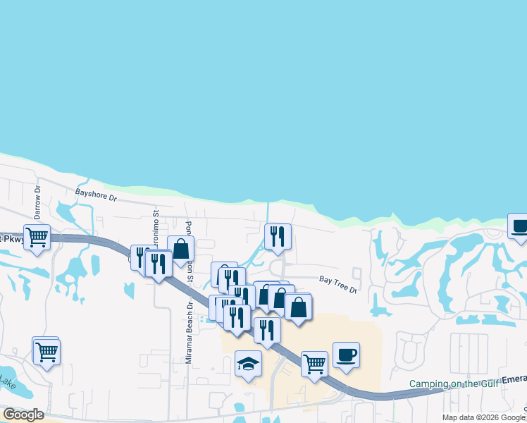 map of restaurants, bars, coffee shops, grocery stores, and more near 356 Hideaway Bay Drive in Miramar Beach
