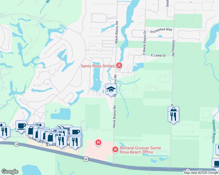 map of restaurants, bars, coffee shops, grocery stores, and more near 2400 Crystal Cove Lane in Destin