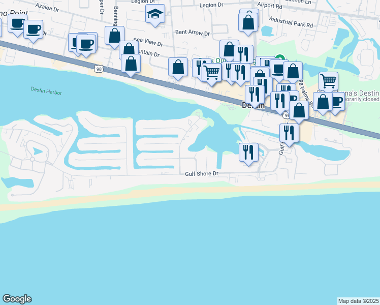 map of restaurants, bars, coffee shops, grocery stores, and more near 16 Magnolia Drive in Destin