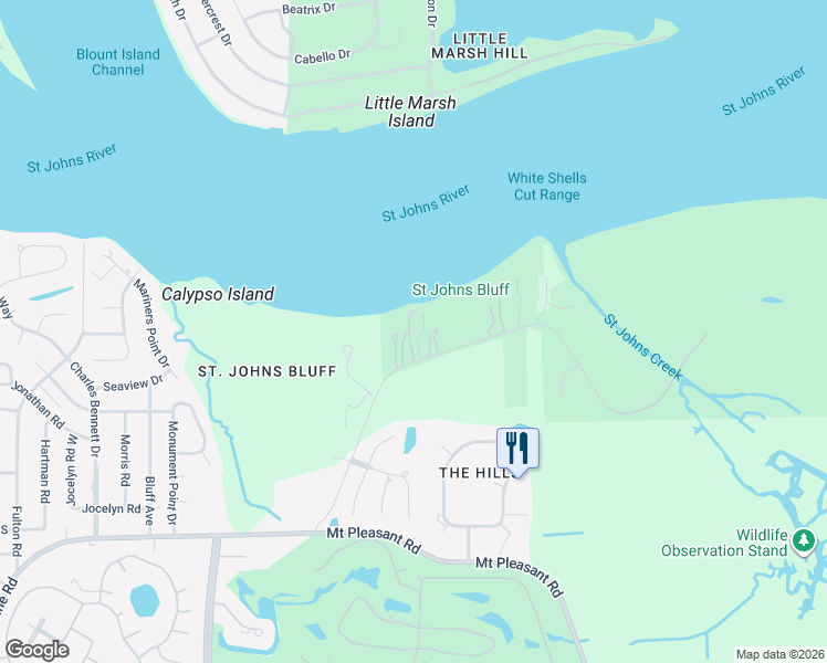 map of restaurants, bars, coffee shops, grocery stores, and more near 12827 Fort Caroline Road in Jacksonville