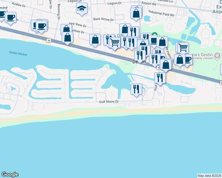 map of restaurants, bars, coffee shops, grocery stores, and more near 705 Gulf Shore Drive in Destin