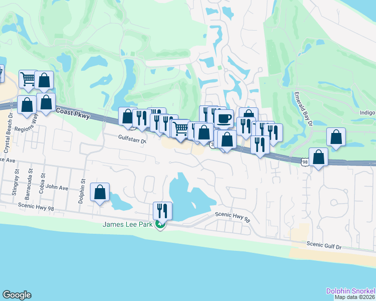map of restaurants, bars, coffee shops, grocery stores, and more near 4715 Lantana Lane in Destin