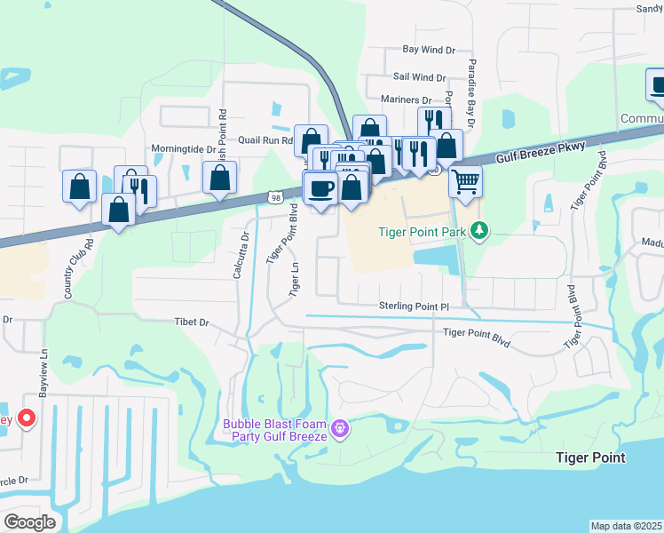 map of restaurants, bars, coffee shops, grocery stores, and more near 3756 Sterling Point Road in Gulf Breeze