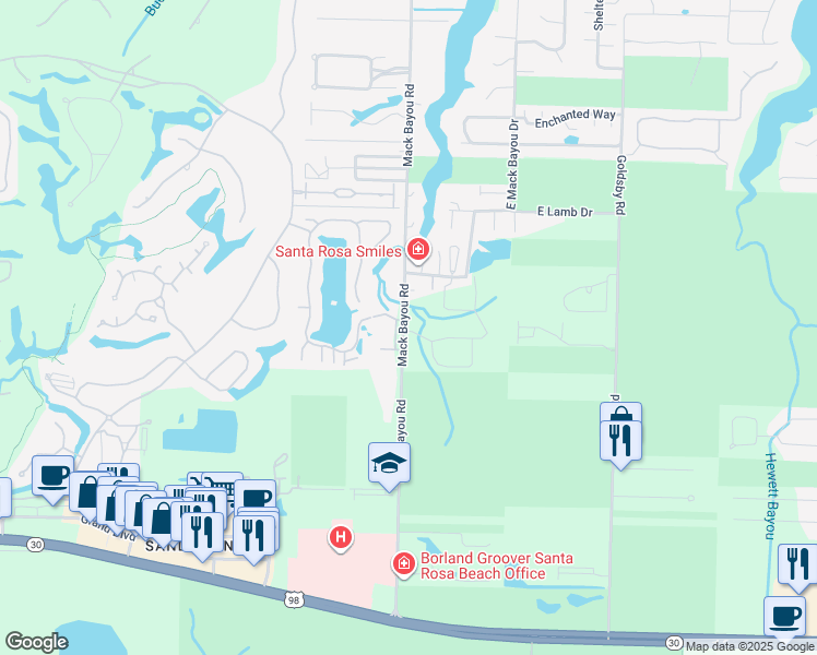 map of restaurants, bars, coffee shops, grocery stores, and more near 786 Mack Bayou Road in Santa Rosa Beach