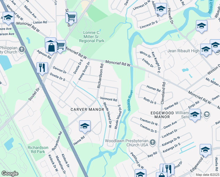 map of restaurants, bars, coffee shops, grocery stores, and more near 4904 Mississippi Court in Jacksonville