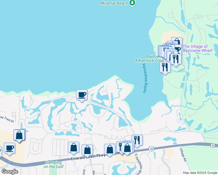 map of restaurants, bars, coffee shops, grocery stores, and more near 846 Grand Harbour East in Destin