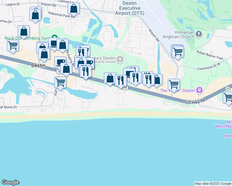 map of restaurants, bars, coffee shops, grocery stores, and more near 1006 U.S. 98 in Destin