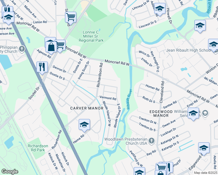 map of restaurants, bars, coffee shops, grocery stores, and more near 4904 Mississippi Court in Jacksonville