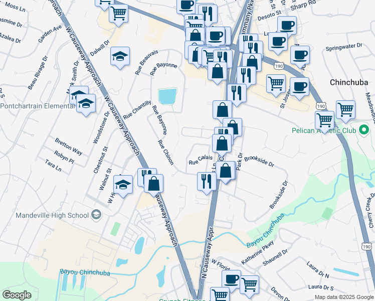 map of restaurants, bars, coffee shops, grocery stores, and more near 754 Rue Marseille in Mandeville