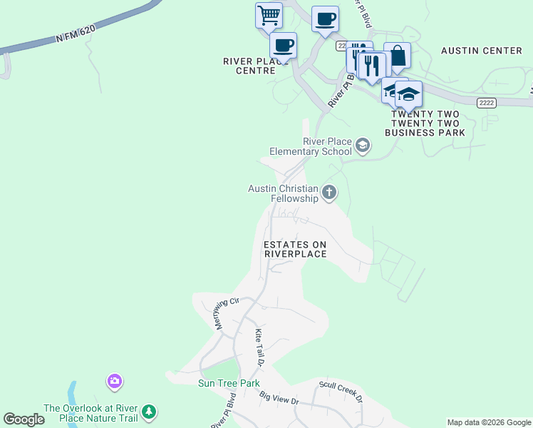 map of restaurants, bars, coffee shops, grocery stores, and more near 5831 Brittlyns Court in Austin