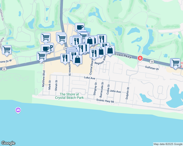 map of restaurants, bars, coffee shops, grocery stores, and more near 3940 Emerald Coast Parkway in Destin