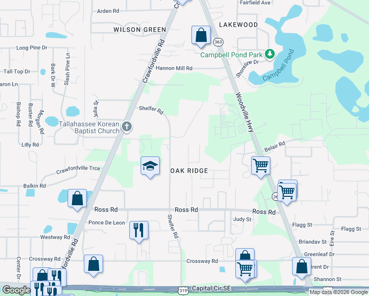 map of restaurants, bars, coffee shops, grocery stores, and more near 4508 Deslin Drive in Tallahassee
