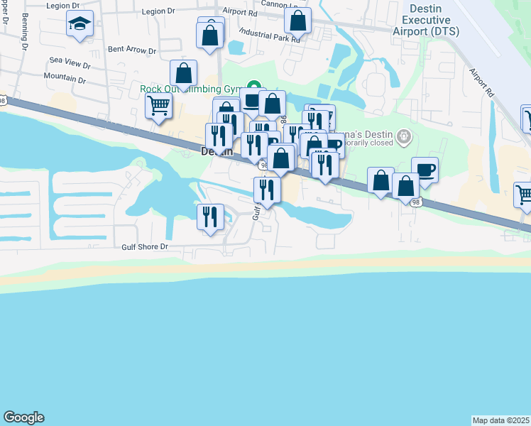 map of restaurants, bars, coffee shops, grocery stores, and more near 970 Gulf Shore Drive in Destin