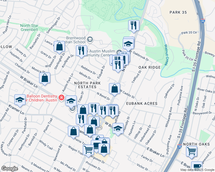 map of restaurants, bars, coffee shops, grocery stores, and more near 11630 North Lamar Boulevard in Austin