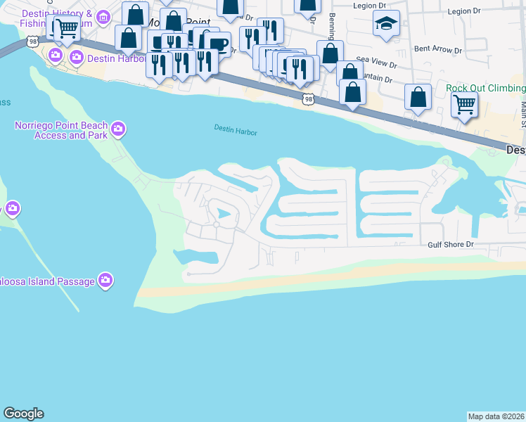 map of restaurants, bars, coffee shops, grocery stores, and more near 143 Durango Road in Destin
