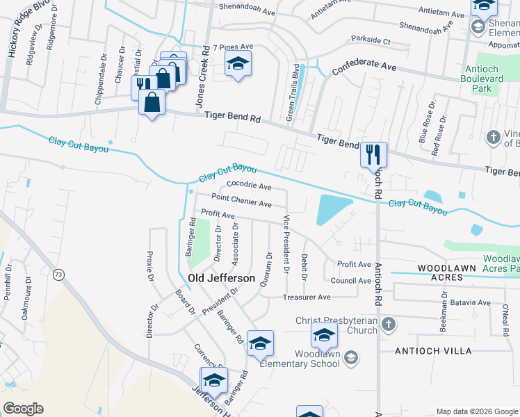 map of restaurants, bars, coffee shops, grocery stores, and more near 15246 Point Chenier Avenue in Baton Rouge