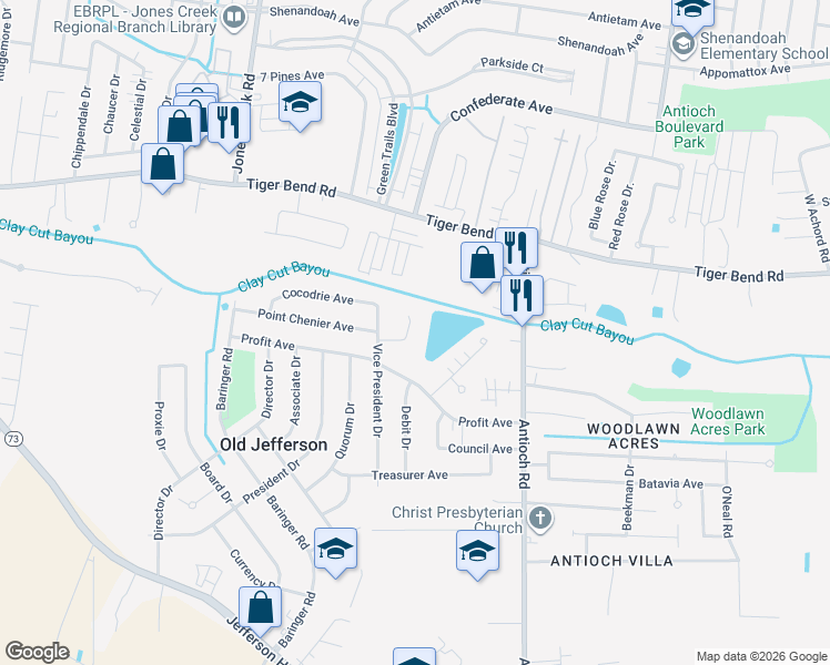 map of restaurants, bars, coffee shops, grocery stores, and more near 7131 Point Avery Drive in Baton Rouge