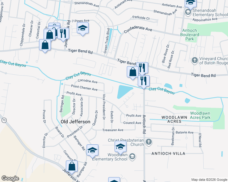 map of restaurants, bars, coffee shops, grocery stores, and more near 7043 Point Avery Drive in Baton Rouge