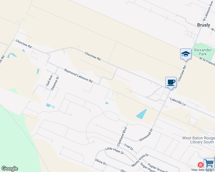 map of restaurants, bars, coffee shops, grocery stores, and more near 4365 Thomas Road in Brusly