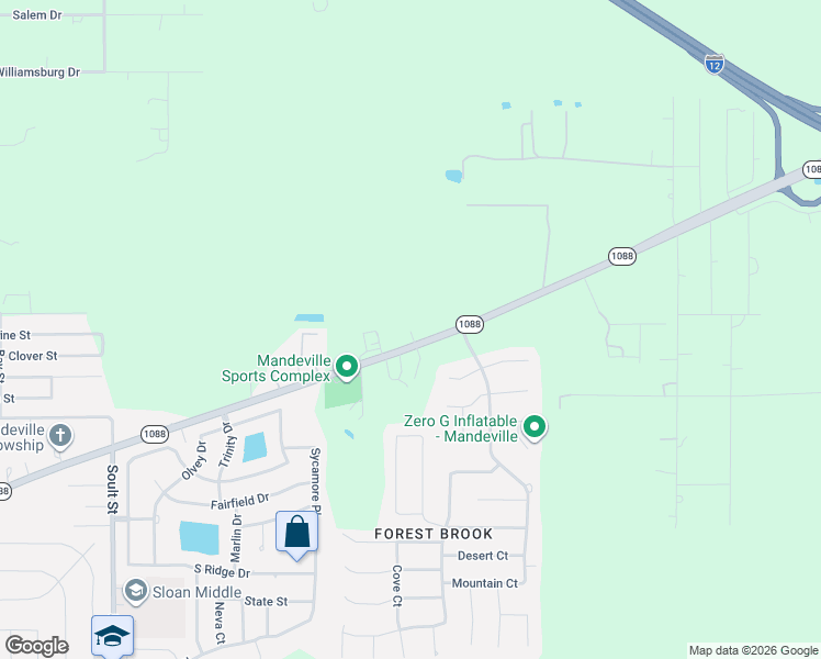 map of restaurants, bars, coffee shops, grocery stores, and more near 23123 Louisiana 1088 in Mandeville