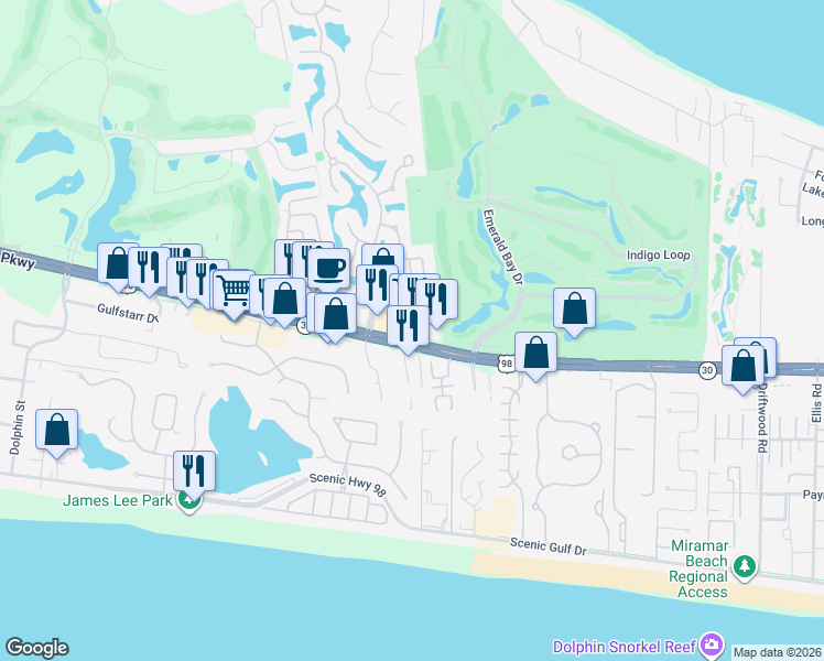 map of restaurants, bars, coffee shops, grocery stores, and more near 4618 Opa-Locka Lane in Destin