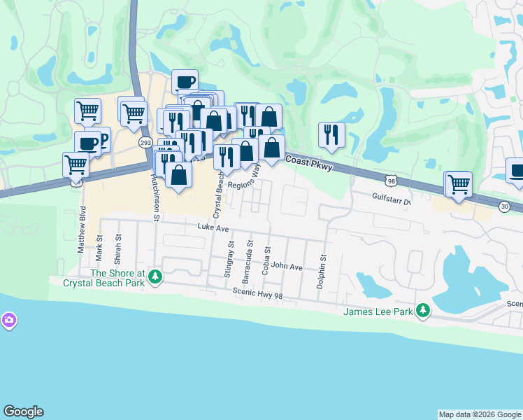 map of restaurants, bars, coffee shops, grocery stores, and more near 219 Grand Key Loop West in Destin