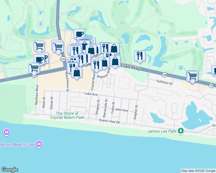 map of restaurants, bars, coffee shops, grocery stores, and more near 219 Grand Key Loop West in Destin