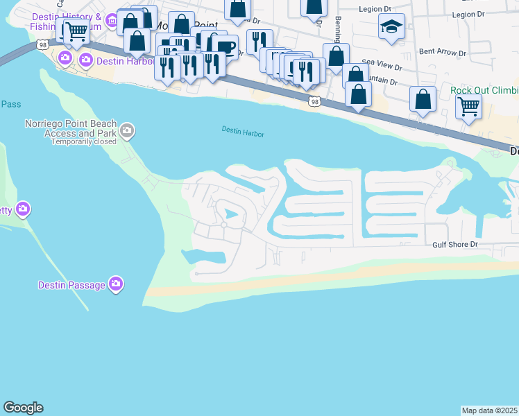 map of restaurants, bars, coffee shops, grocery stores, and more near 485 Gulf Shore Drive in Destin