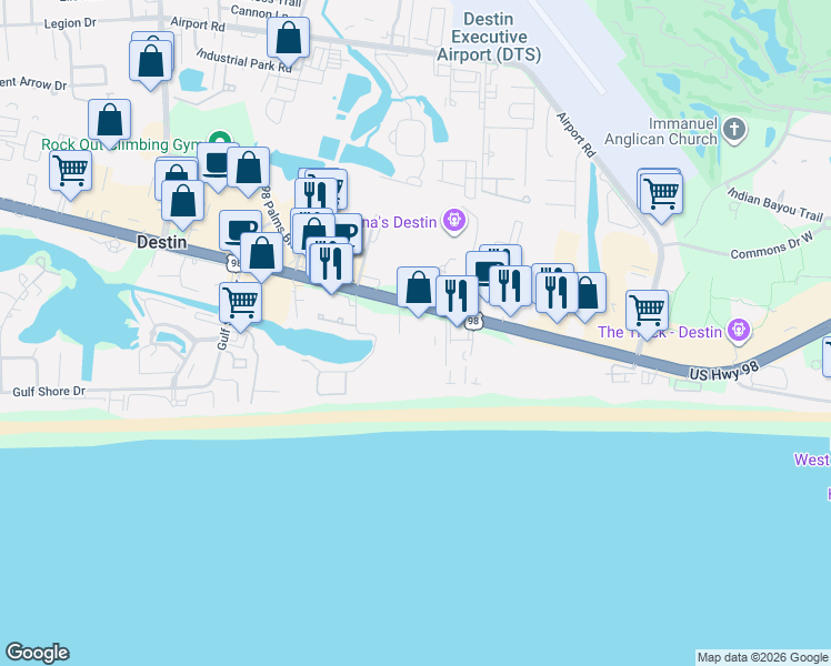 map of restaurants, bars, coffee shops, grocery stores, and more near 1000 U.S. 98 in Destin