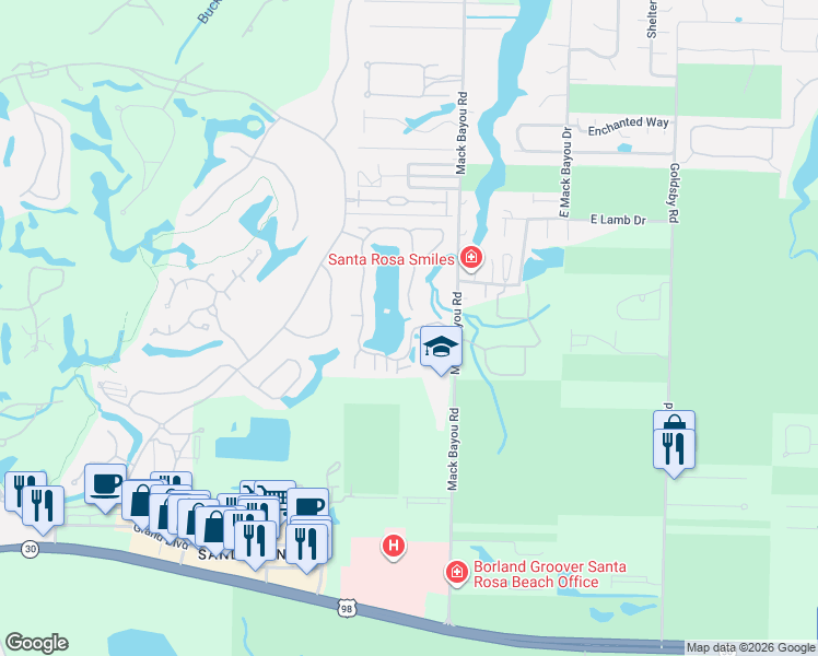 map of restaurants, bars, coffee shops, grocery stores, and more near 2051 Crystal Lake Drive in Destin