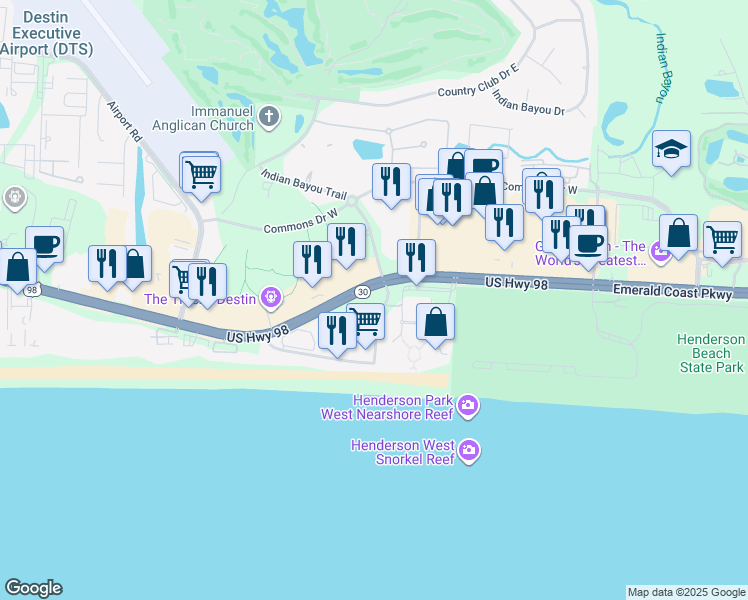 map of restaurants, bars, coffee shops, grocery stores, and more near 14060 Emerald Coast Parkway in Destin
