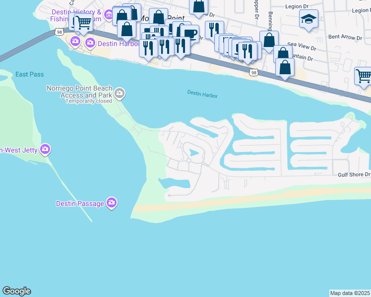 map of restaurants, bars, coffee shops, grocery stores, and more near 3578 Waverly Circle in Destin
