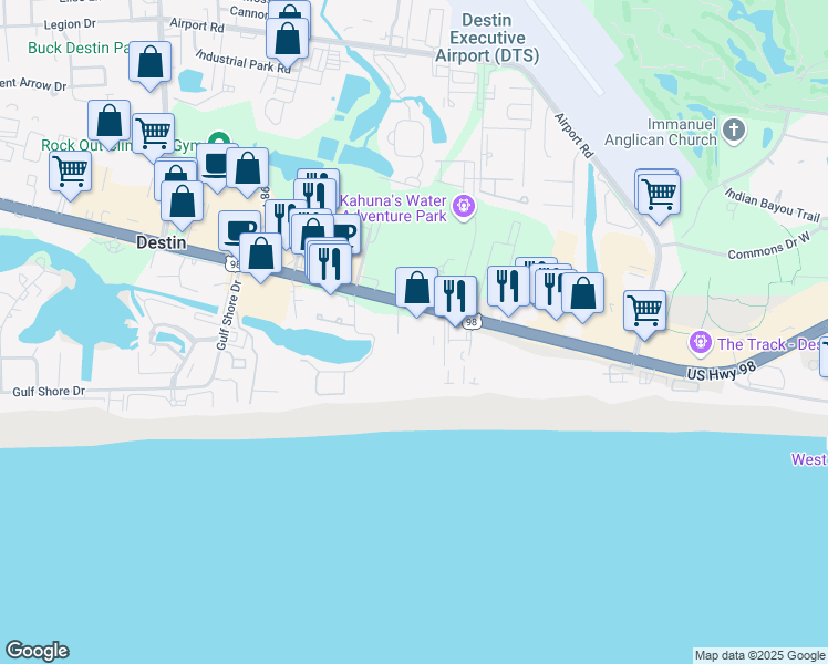 map of restaurants, bars, coffee shops, grocery stores, and more near 1000 U.S. 98 in Destin