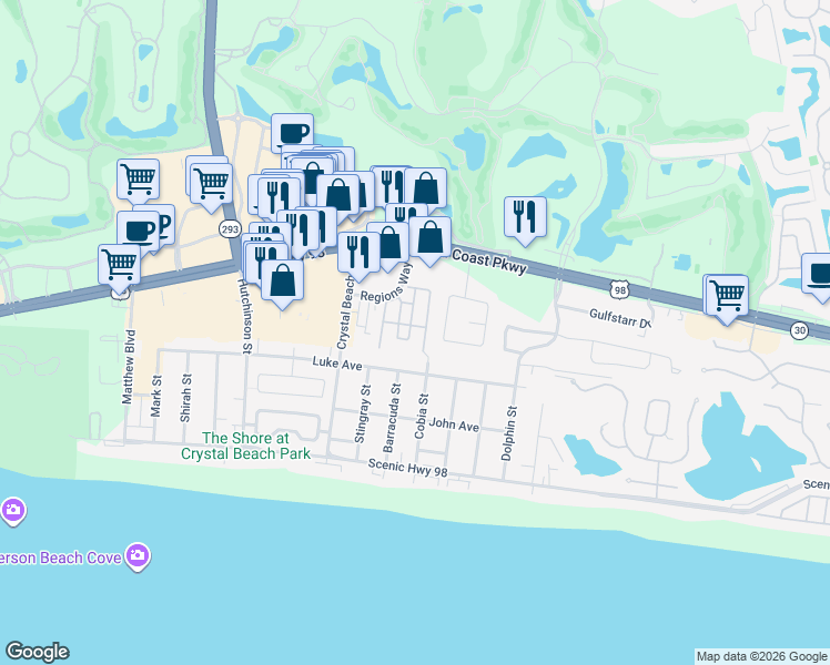 map of restaurants, bars, coffee shops, grocery stores, and more near 219 Grand Key Loop West in Destin