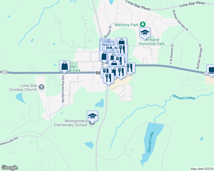 map of restaurants, bars, coffee shops, grocery stores, and more near 13944 Liberty Street in Montgomery