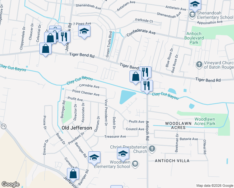 map of restaurants, bars, coffee shops, grocery stores, and more near 7043 Point Avery Drive in Baton Rouge